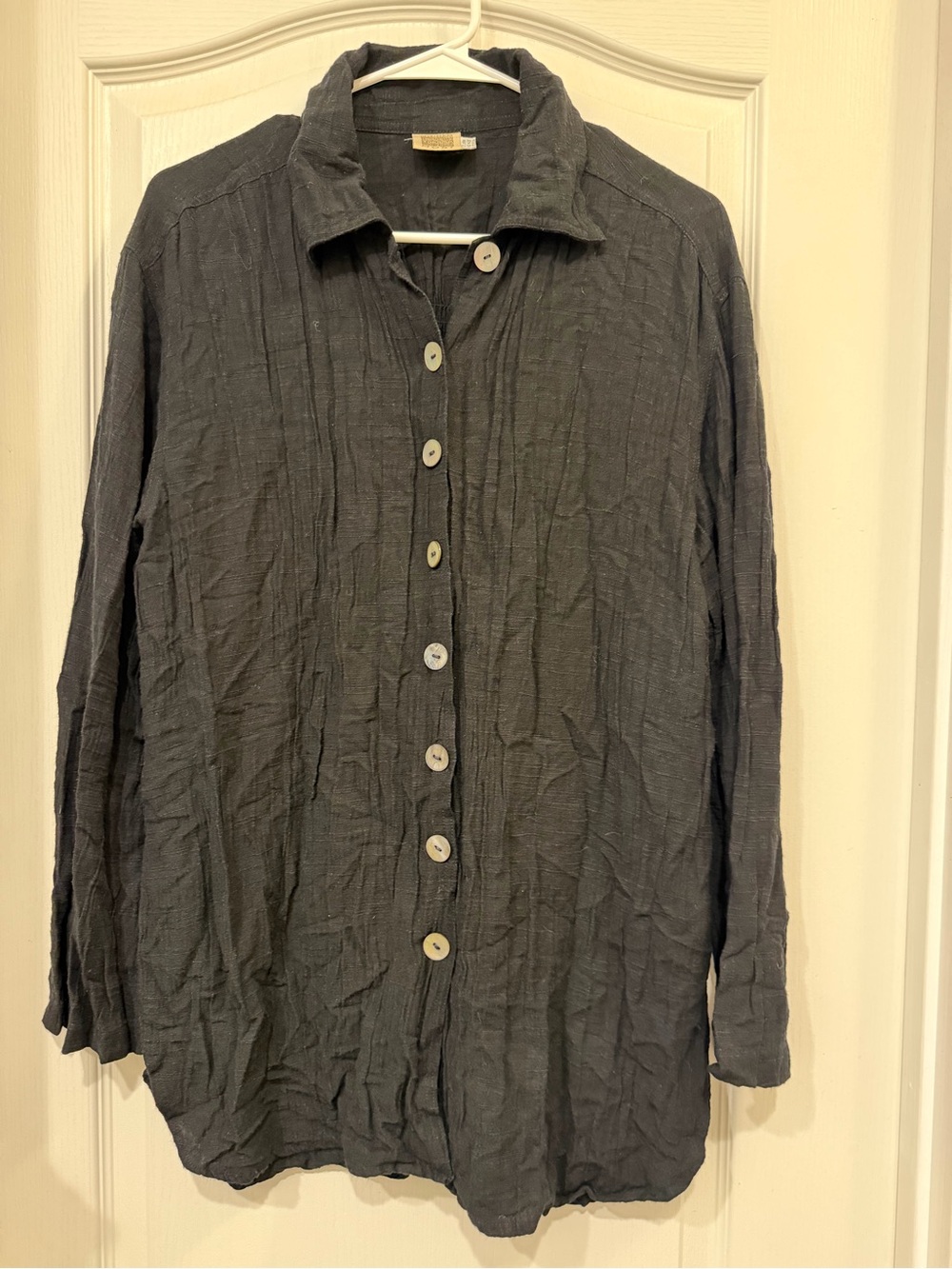 Noel Size M Black 100% Linen Crinkle Button Front Tunic Shirt